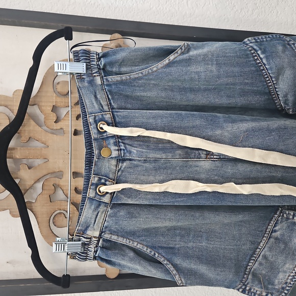 SOLD OUT! Boho Denim Wide Leg with Floral Patchwork - Picture 5 of 6